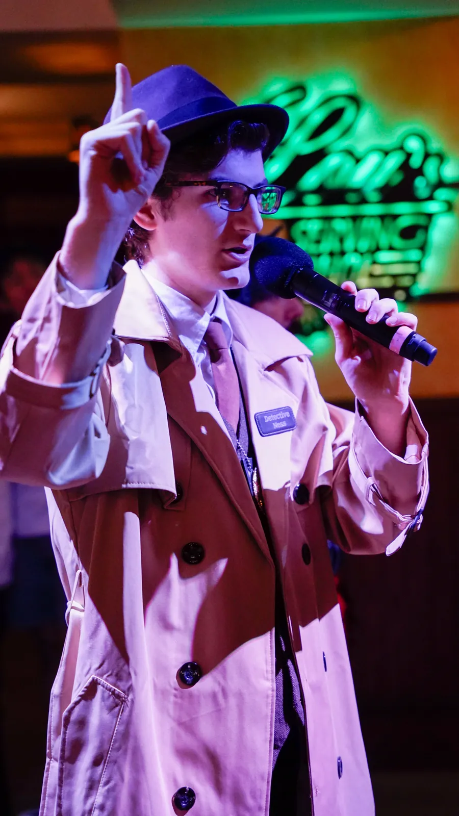 A Murder Mystery Company actor working the room at a Columbus show